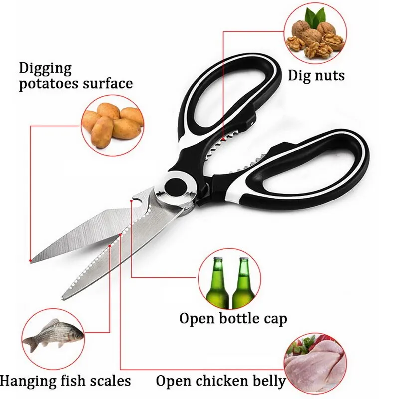 1PC Kitchen Scissors Stainless Steel Food Shears for Meat Vegetables Herb Chicken Scissors Multifunctional Kitchen Tool