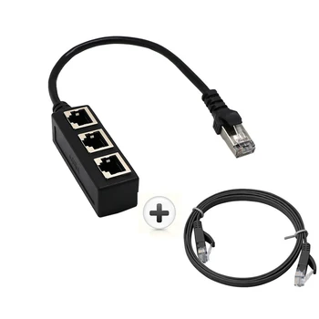 

LAN Ethernet Network RJ45 Connector Splitter Adapter Cable For Networking Extension 1 Male To 3 Female Port 1PC