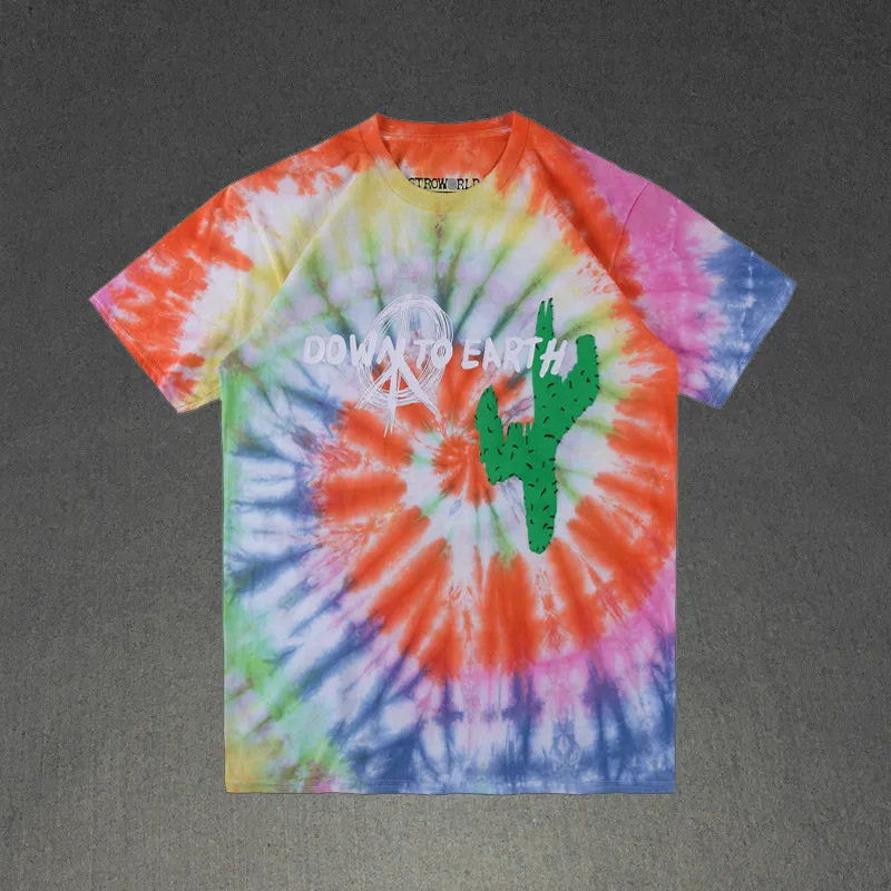 Ручная работа Трэвиса Скотта Astroworld фестиваль Run Tie Dye Tee T для мужчин и женщин 1:1