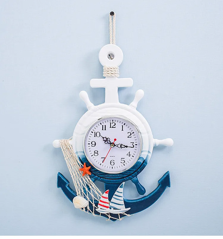Синий белый руль, якорь настенные часы круговой Horloge Diy акриловые морские часы украшение дома гостиная кварцевые иглы для подарка