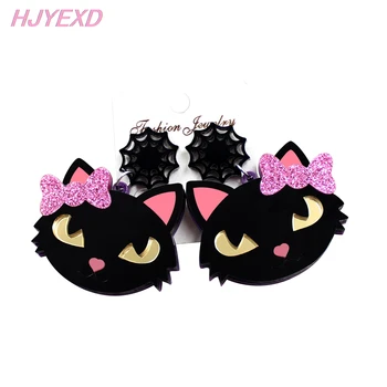 

(1pair)45mm Acrylic Cute Cat Dangle Earrings Halloween Cait with Bow Hook Earrings Laser Cutout-HP043