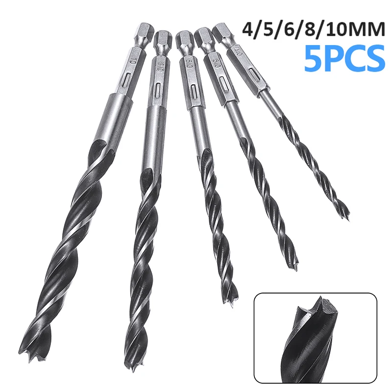 5Pcs Drill Bits Hex Shank Wood Drill 