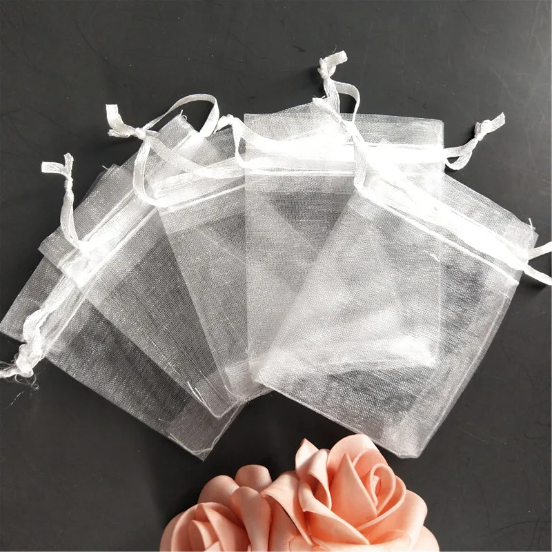 50 шт. 7X9 см, сумки из органзы, свадебные маленькие подарочные мешки, сумка для упаковки ювелирных изделий, тюль, ткань из органзы, прозрачные сумки 6Z - Цвет: White