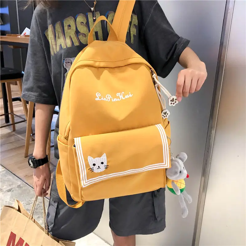 

Backpack Cute Women Embroidery Cat School Bags for Teenage Girls New College Student Bagpack Oxford Junior High School Backpacks