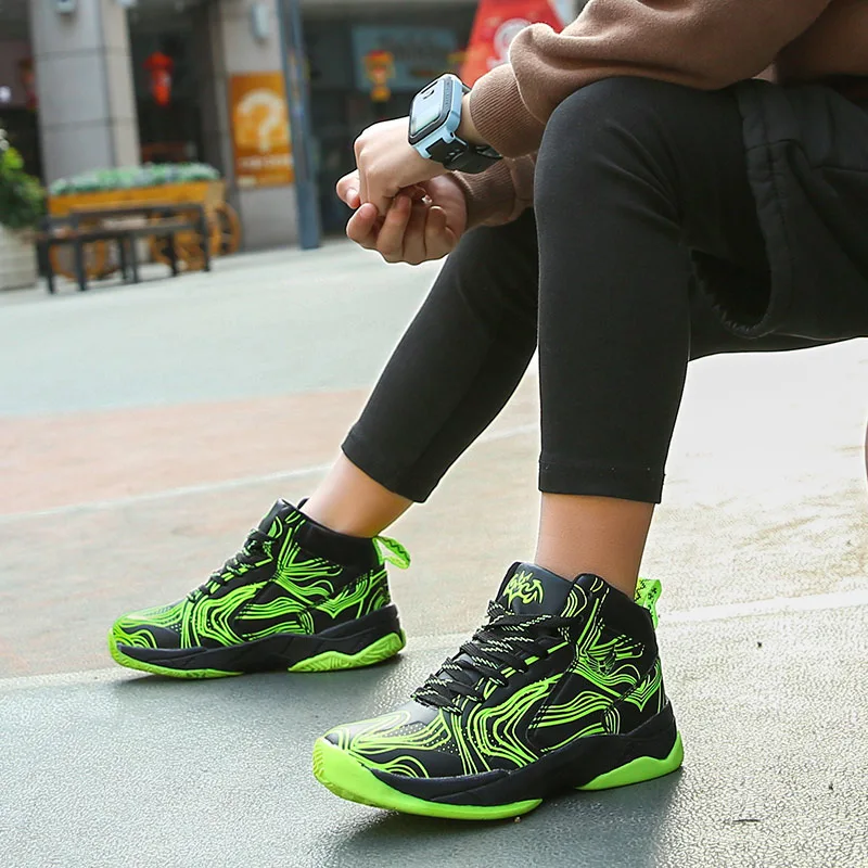 

New Style Children Basketball Shoes BOY'S Athletic Shoes Shock Absorption Anti-slip Combat Boots Big Boy Students Mandarin Duck