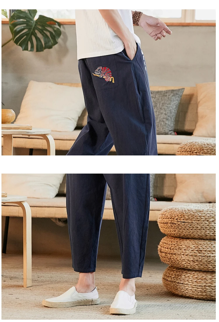 Autumn In National Customs Men's Wear Embroidery Cotton Flax Nine Part Pants Male Will Code C229 /dk113 Chinese elements