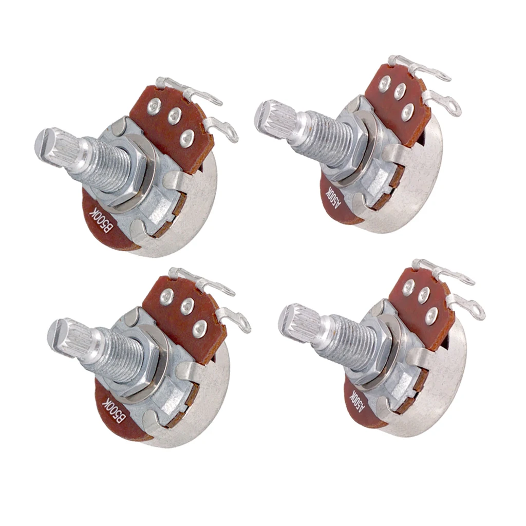 Metric Full Size 18mm Split Shaft Pots A500K & B500K Guitar Potentiometers (4 Pieces)