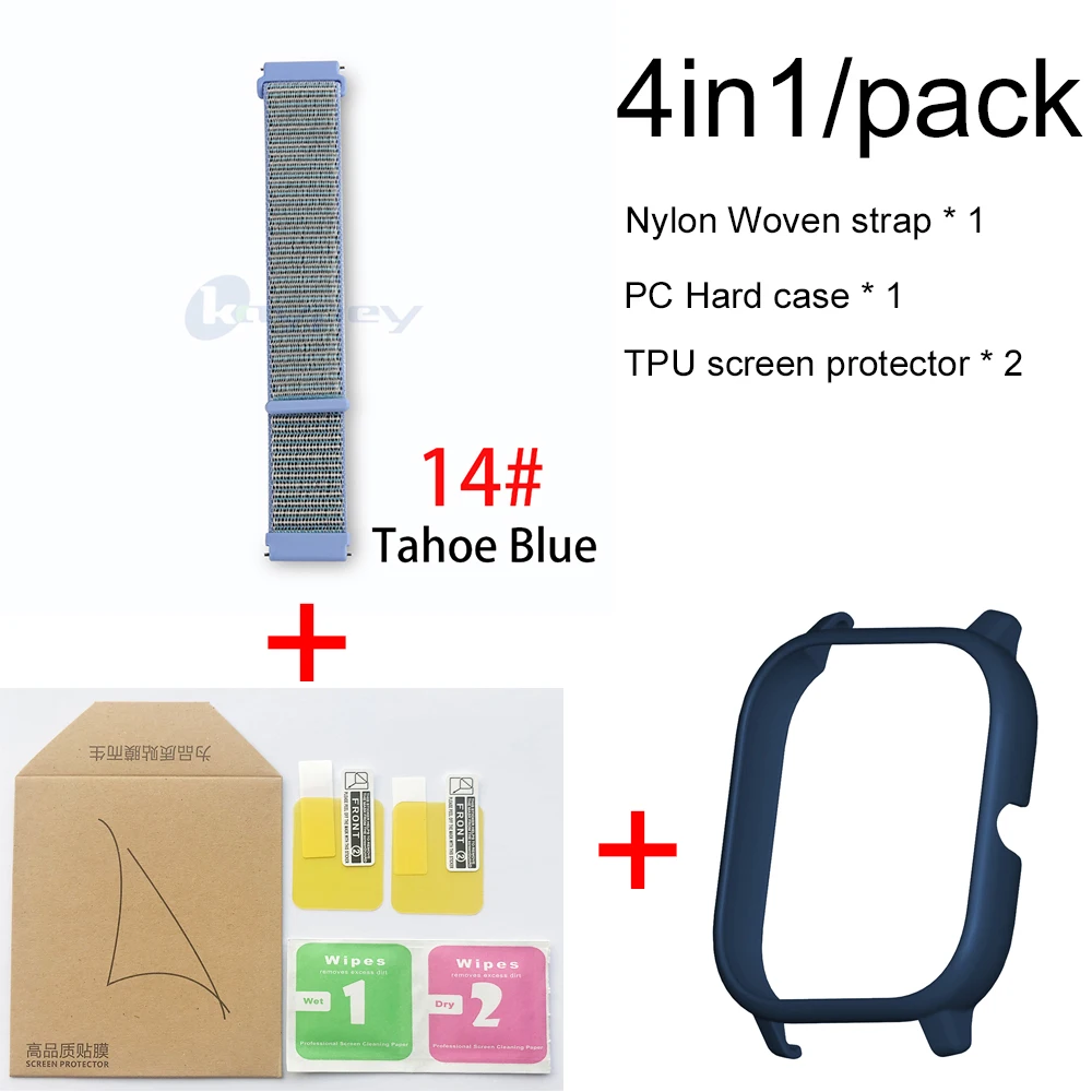 4в1 для Xiaomi Huami Amazfit GTS нейлоновый тканый Ремешок Браслет Smartwatch Браслет Amazfit GTS чехол с защитой экрана - Color: 14-Navy blue case