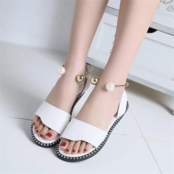 

Summer Women Sandals Slip On Peep Toe Slingback Shoes Rome Ladies Solid Metal Decoration Casual Female Fashion Footwear