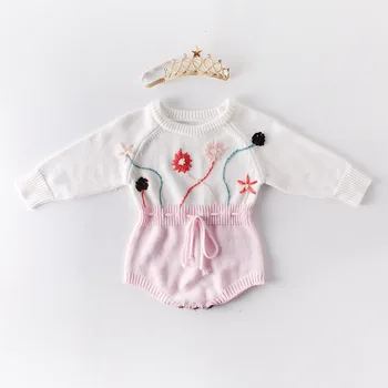 

2020 Autumn Baby Hand-knitted Clothes Flower Knitted Baby Girl Rompers Toddlers Boys One-piece Clothes Long Sleeve Jumpsuits