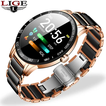 

LIGE New Lady Smart Watch Herzfrequenz- und Blutdrucküberwachung Luxus-Keramikarmband-Fitness-Tracker für Android iOS SmartWatch