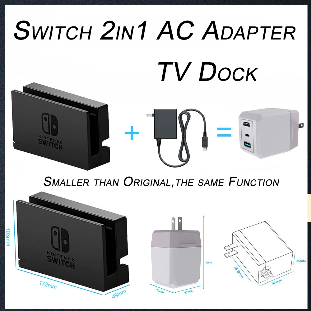 Для Nintendo Switch 2 в 1 ТВ-Док-станция Type-C портативный мини-адаптер для зарядки USB 3 0 HDMI