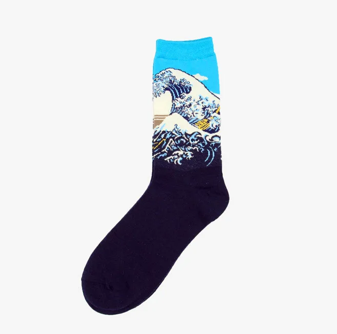 1 pair Hot Sale Classic Autumn Winter Retro Women Personality Art Van Gogh Mural World Famous Painting Female Sock Oil Socks