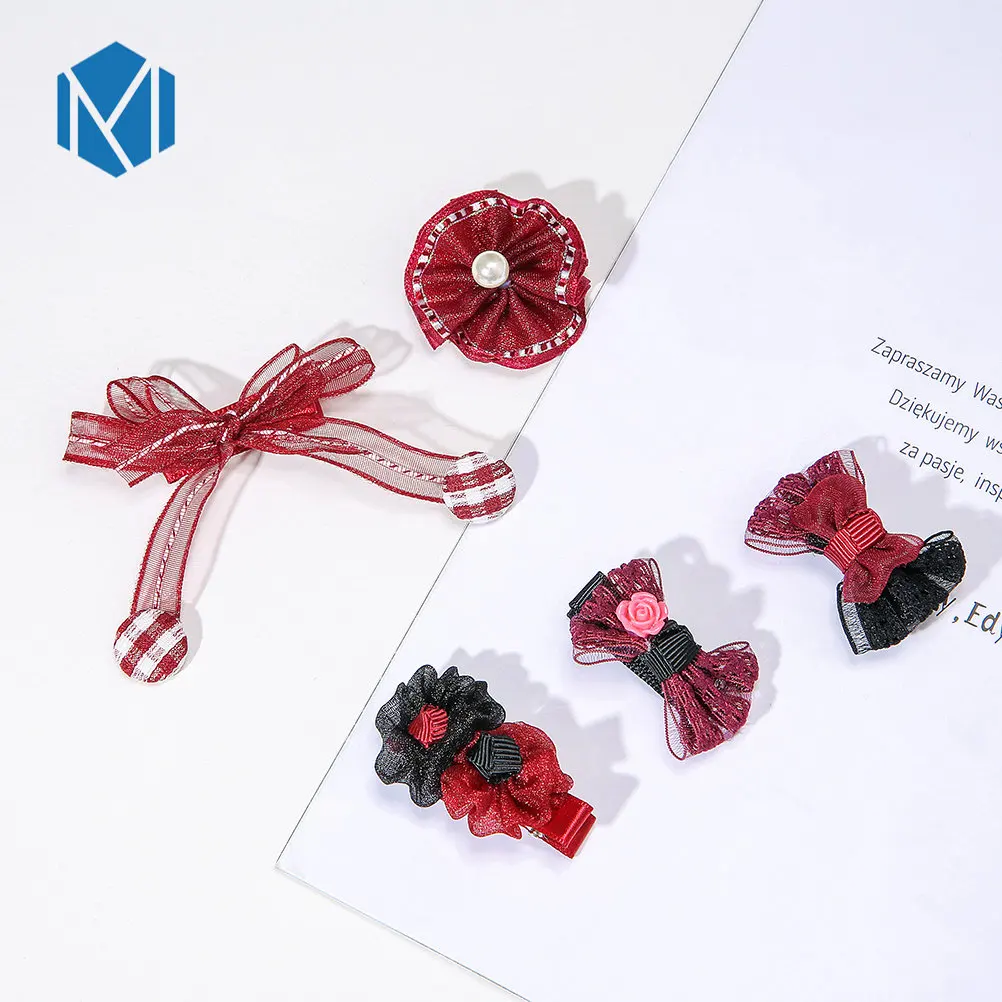 M MISM Новинка, 5 шт./набор, бант, цветок, сладкие животные, заколки для волос, заколки для девочек, детская повязка на голову, аксессуары для волос, повязка для волос - Цвет: 5pcs wine red