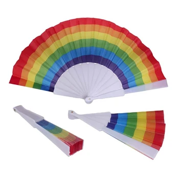 

1 Pc High Quality Rainbow Hand Held Folding Fan Dance For Gay Pride Parties Decoration Fan Art Craft Decoration