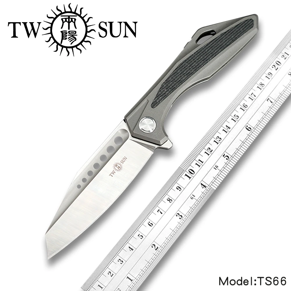 

TwoSun One Solid Piece Titanium Handle M390 Pocket Folding Knife Pocket Knife camping knife survival tool EDC Fast Opening TS66