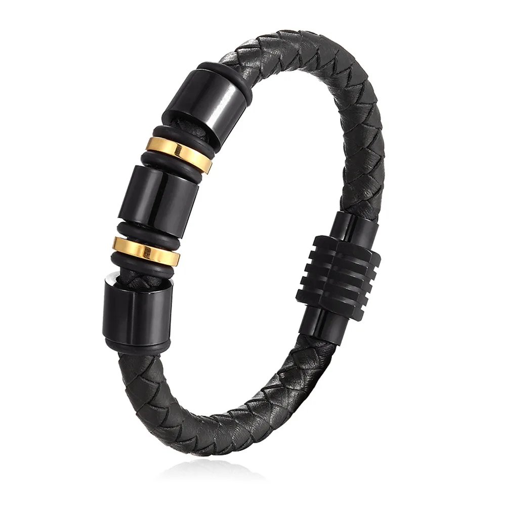 Fashion Braided Leather Bracelets Black Gold Bangles Magnetic Clasp Bracelet For Women Men Hand Jewelry | Украшения и аксессуары