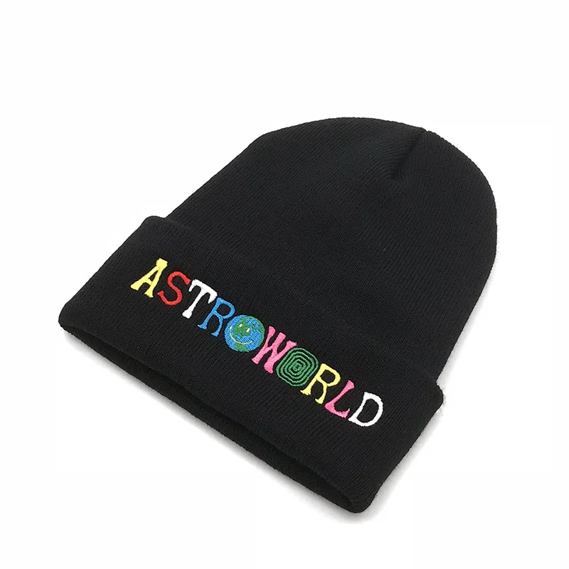 Новинка, мужская и женская вязаная шапка, шапка с надписью ASTROWORLD, лыжная теплая зимняя шапка с вышивкой, унисекс, Трэвиса Скотта, шапочки Skullies