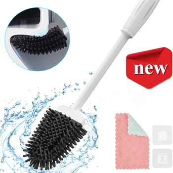 

Silicone Wc Toilet Brush Wall Mounted Flat Head Flexible Soft Bristles Brush With Quick Drying Holder set for Bathroom Accessory