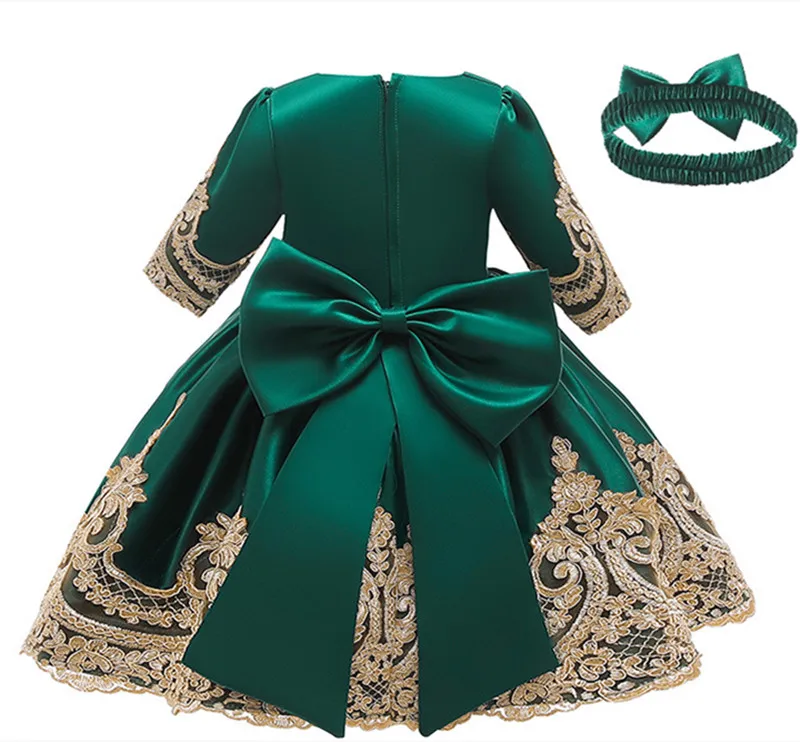 Зимнее кружевное платье принцессы с бантом и повязкой на голову детское платье для девочек на свадьбу, детская одежда платье для девочек вечерние платья в стиле ретро WG-D0127 - Цвет: dark green