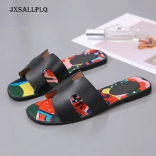 Летние шлепанцы; Роскошные Модные фирменные дизайнерские женские шлепанцы; сандалии в богемном стиле; Высококачественная Женская пляжная обувь на плоской подошве с граффити