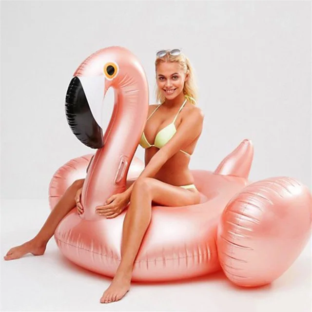 Rose Golden Flamingo Inflatable Pool Float Swimming Circle Rubber Ring Pool Party Toys Water Mattress Beach
