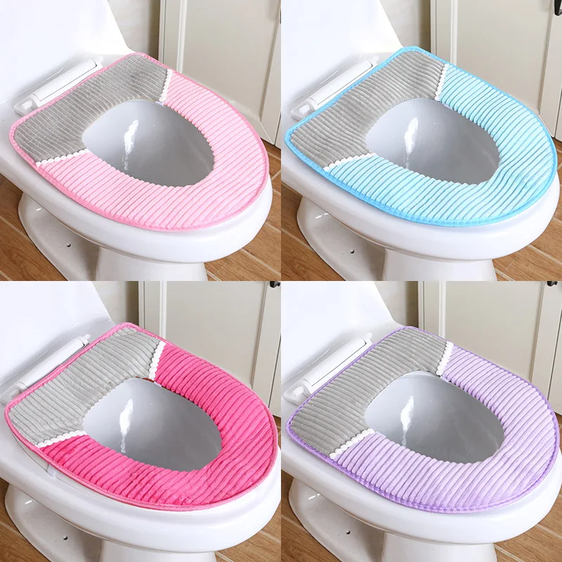 

Winter Plush Toilet Seat Covers Pad Universal Washable Bathroom Accessories Warmer Soft Closestool Bath mat Toilet Cushion Set