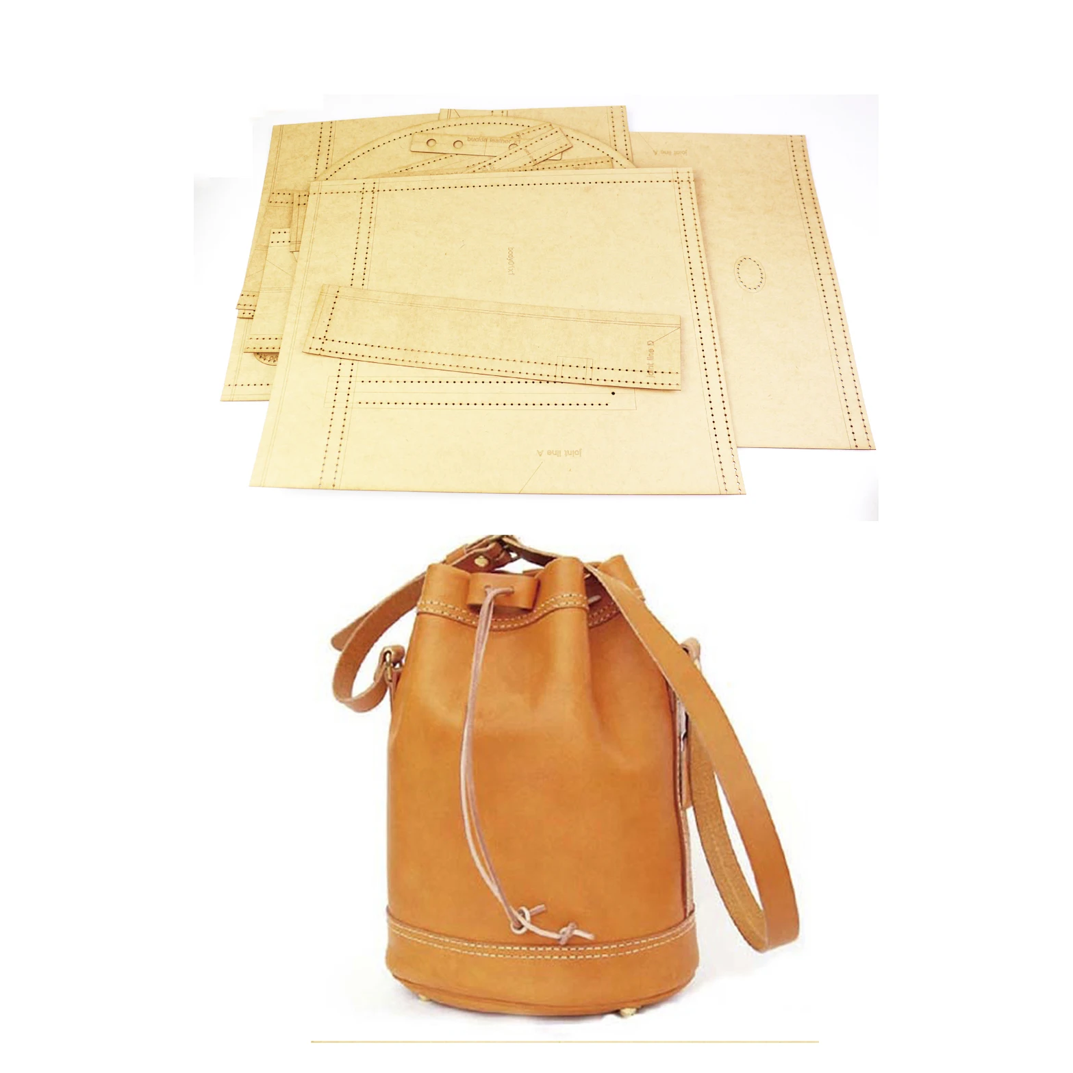 DIY leather craft bucket bag kraft paper stencil template pattern 500gsm leather sewing kit,leather craft template,sewing template