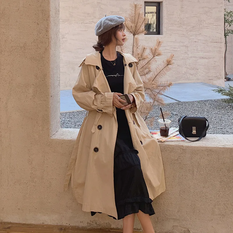 

Trench Coat Women's Spring And Autumn 2019 New Style Korean-style Slim Fit Mid-length over-the-Knee Spring Fashion Harajuku Hong