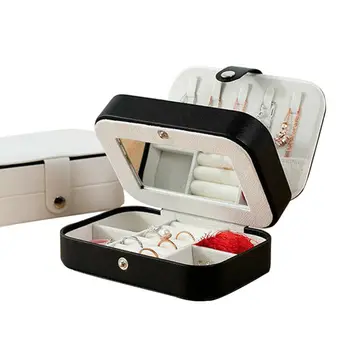

Portable PU Leather Jewelry Box Packing Jewelry Case Makeup Organizer Cosmetic Box&Mirror Travel Earring Ring Storage Box
