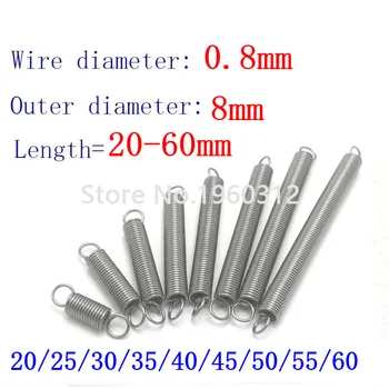 

5Pcs 304 Stainless Steel Dual Hook Small Tension Spring Hardware Accessories Wire Dia 0.8mm Outer Dia 8mm Length 20-50mm