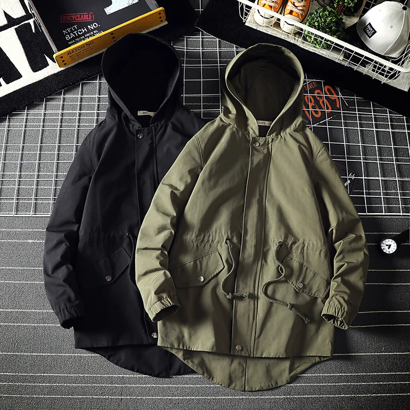 

2019 Autumn New of Origional Semi-Grid Fashion Man Large Size Medium-length Hooded Jacket Swallow Tail Coat