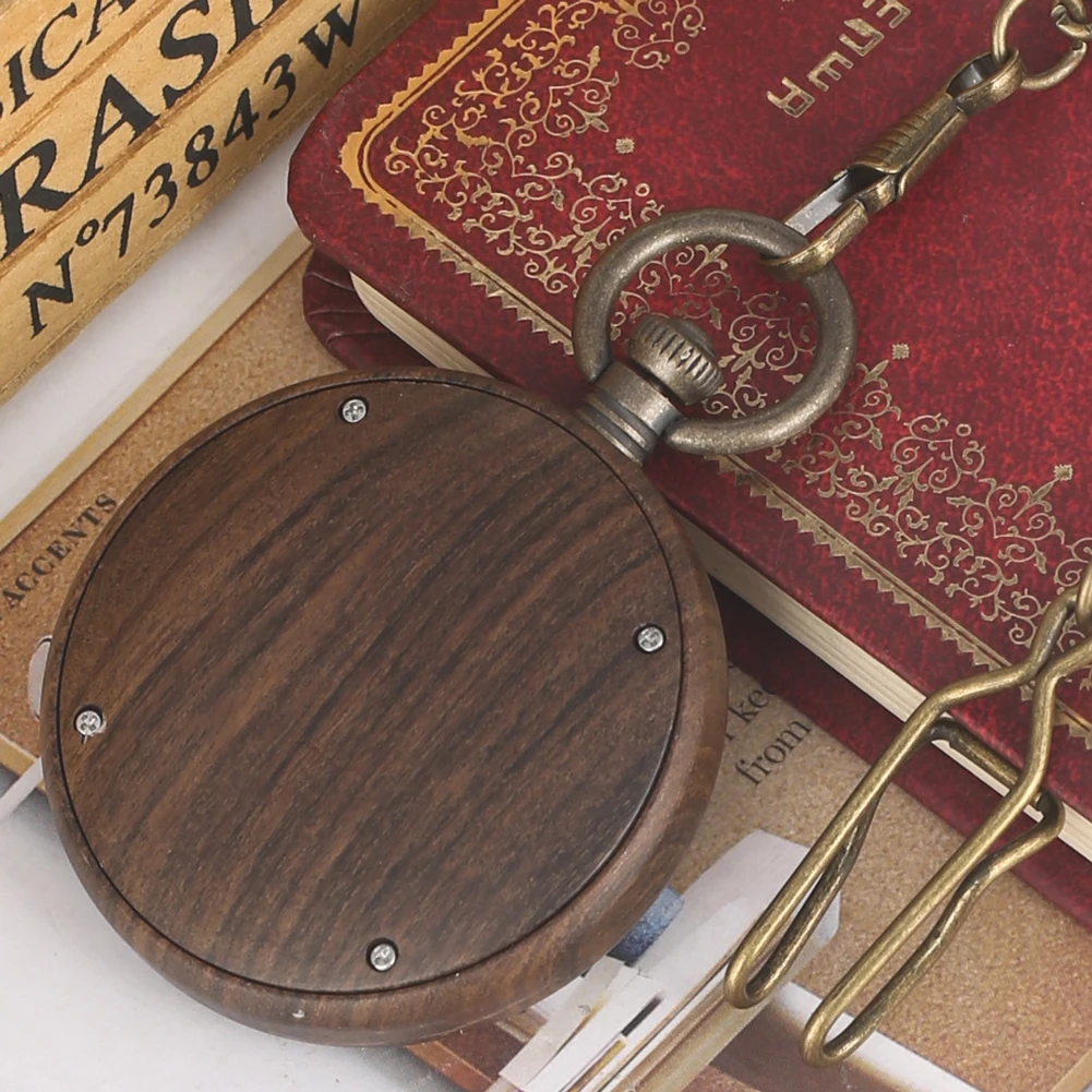 Ретро деревянные карманные часы подвесные часы кварцевый механизм креативная бронзовая толстая цепочка ожерелье кулон часы дропшиппинг