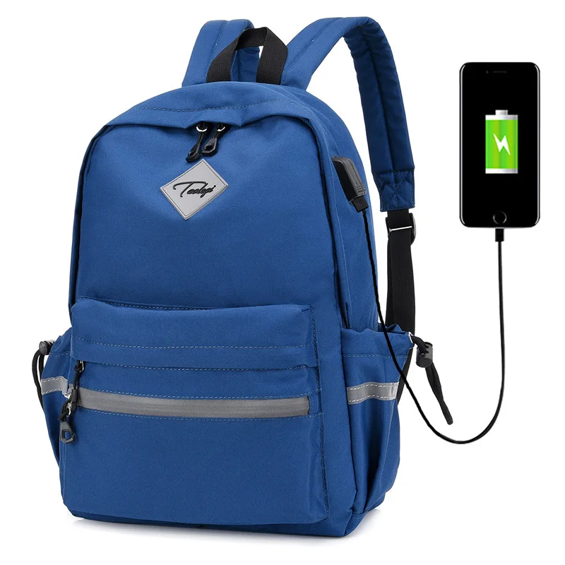 

Cross Border New Style Fashion Casual Backpack Solid Color Schoolbag Computer Bag USB Charging Anti-theft Backpack