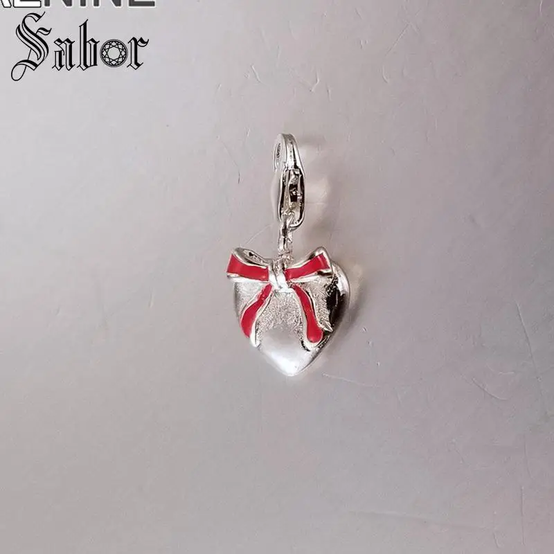 Модный серебряный цвет красный лук 3D Сердце Diy Подвески подходят для браслетов и