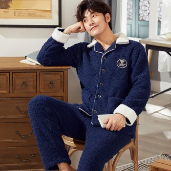 

Men's pyjamas winter thick and long sleeve coral flannel winter winter home warm suit