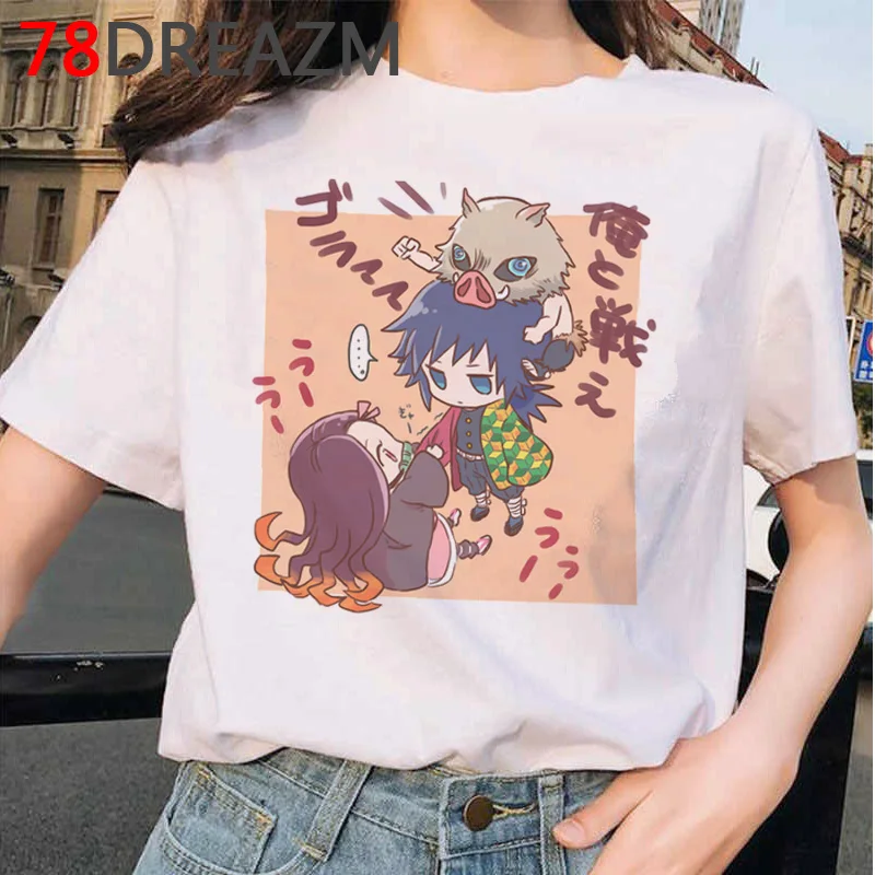 Японский аниме Demon Slayer Graphic женские футболки 2020 Kawaii Мультфильм Топы тройники