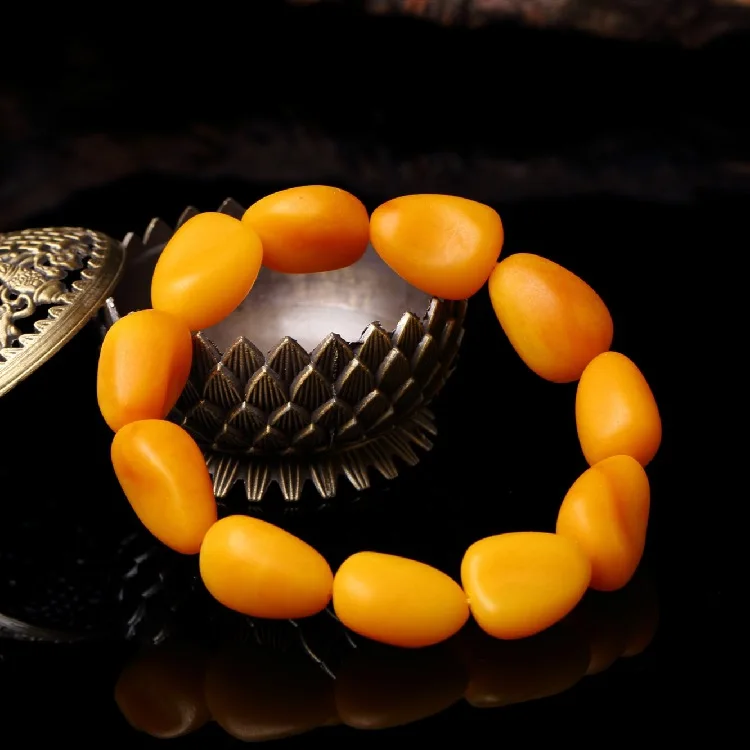 Chinese Natural Beeswax Bracelet Old Amber Beads Bracelet 