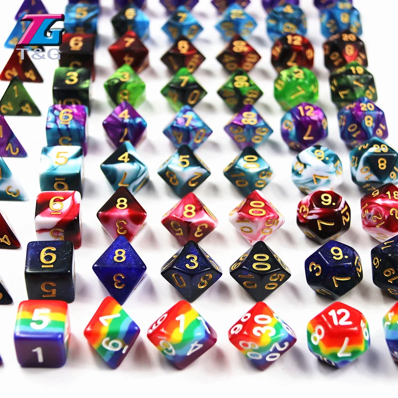 105 красочных игральных костей с черной сумкой T & G Rainbow 15 комплектов D4 D6 D8 D10 % D12 D20