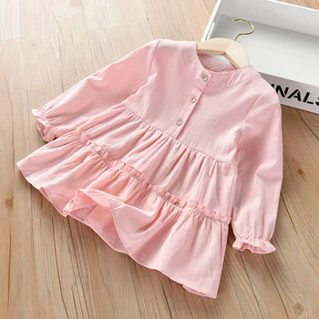 

Long Sleeve Spring Autumn Girls Blouses Tops Cotton Casual Button Shirts Dress Children Girl Shirts For Kids Linen Clothing