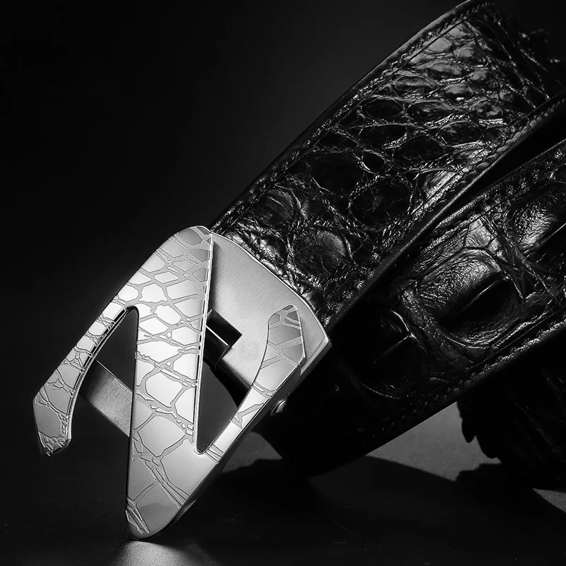 Siver Black McParko роскошный мужской s ремень из натуральной крокодиловой кожи поясной ремень для мужчин из нержавеющей стали Пряжка крокодиловая Задняя Кожа ремни для костюмов - Цвет: Siver Black