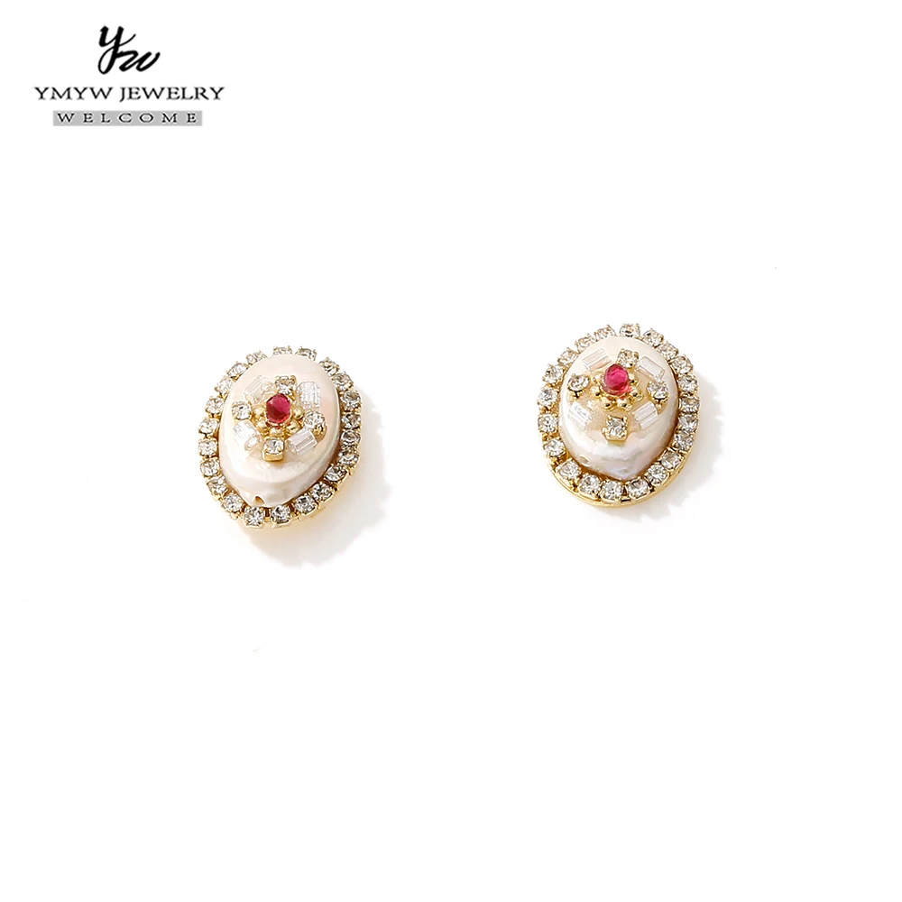 YMYW 16 золотые овальные натуральные жемчужные цветы Красивые серьги-гвоздики романтические роскошные стразы серьги для женщин подарок на день рождения Brincos