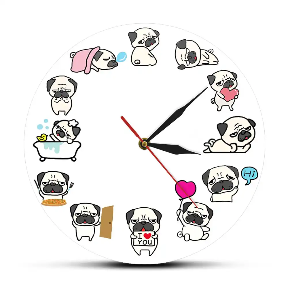 Reloj De Pared Con Dibujo De Perro Pug Vida Diaria Reloj De