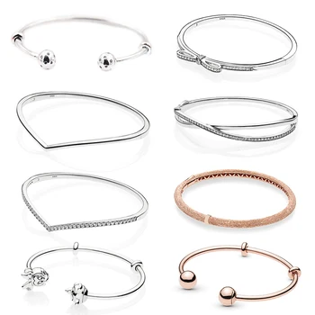 

PDB SL 22 RLLEN Original 925 Sterling Silver Fashion Classic Opening DIY Bracelet for Charm Beads Women Bracelet Jewelry Gift