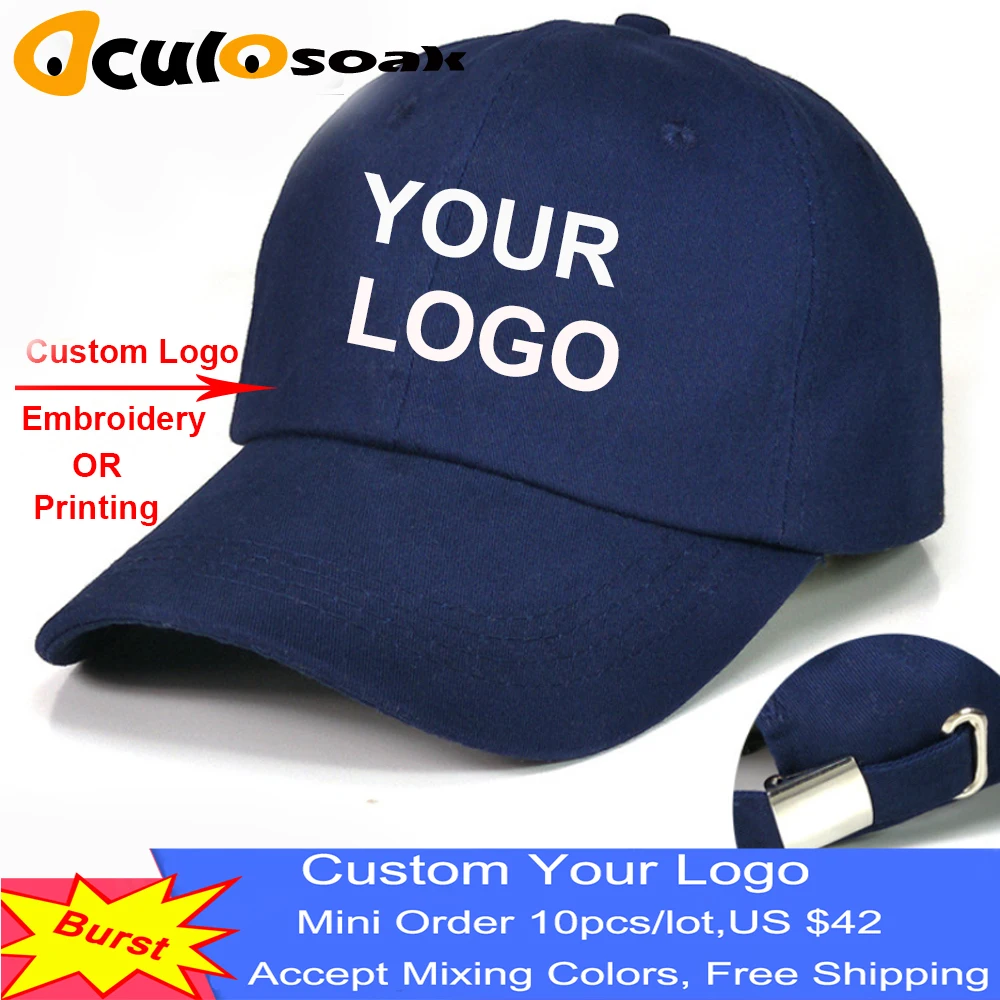 blue Бейсбольная кепка с принтом логотипа на заказ текст фото вышивка Gorra повседневные одноцветные бейсболки чистый цвет Черная кепка Snapback cap s для мужчин и женщин - Цвет: blue