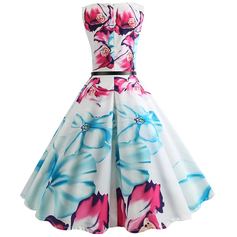 Винтажное женское платье с цветочным принтом, летнее, на булавке, элегантное, для вечеринок, 50s Rockbility Robe размера плюс, а-силуэт, для офиса, Vestidos