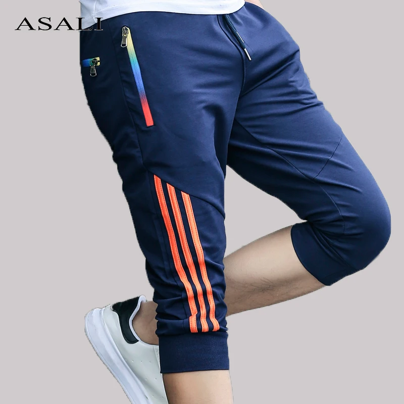 Pantalones cortos informales a rayas para hombre, Jogger con cremallera, hasta la rodilla, ropa deportiva de moda, gran oferta de verano