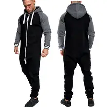 HIRIGIN мужской комбинезон с длинными рукавами, цельный комбинезон, комбинезон, комбинезоны, повседневные штаны, мужские Лоскутные Комбинезоны на молнии с капюшоном