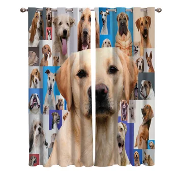 

Cute Pink Yellow White Pictures Dogs Blackout Window Curtains Living Room Curtain Rod Kitchen Drapes Fabric Indoor