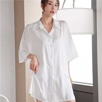 

Women Cardigan Shirts Sleeping Dress Cool Summer Nightdresses Womens Lingerie Large Size Women Sexy Sleepwear Night Gown Sexy